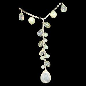 Green & White Acrylic Y-drop Vine Necklace Silver Tone Signed VJ‎ 18"-21"